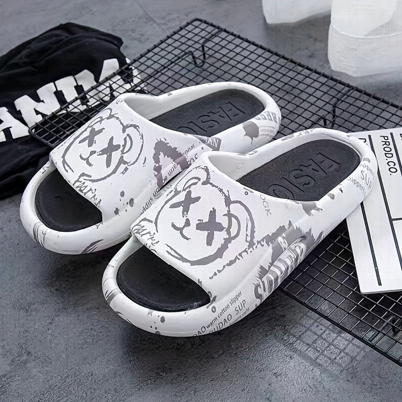 Kids Cartoon Bear Slippers PVC Non-Slip Indoor Outdoor Summer Casual White Gray