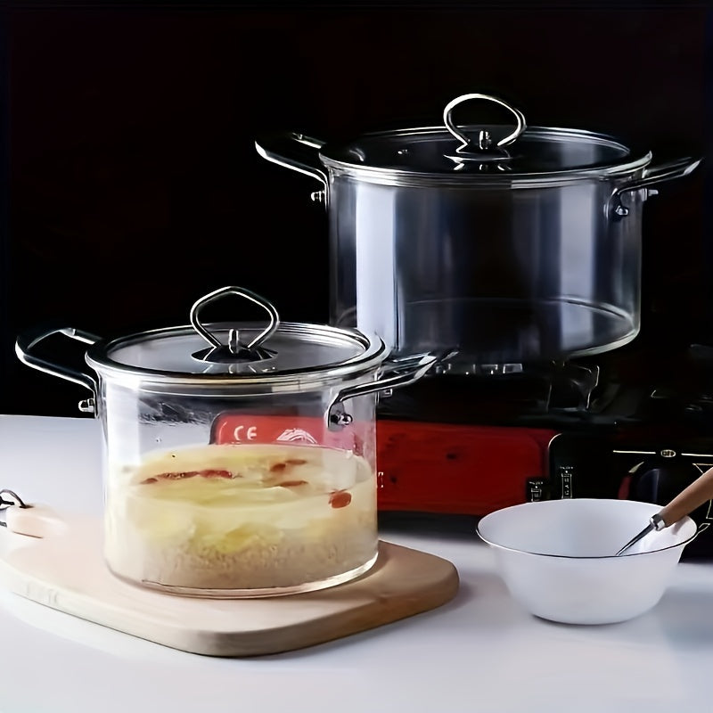 Set of High Borosilicate Glass Cookware with Soup and Stew Pots Heat Resistant