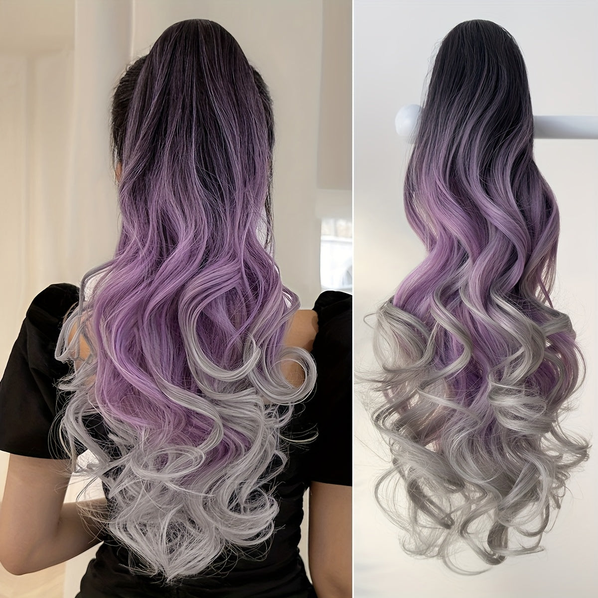 Unisex Deep Wave Claw Clip Ponytail Extension 71.12cm Synthetic Hairpiece for Daily Use