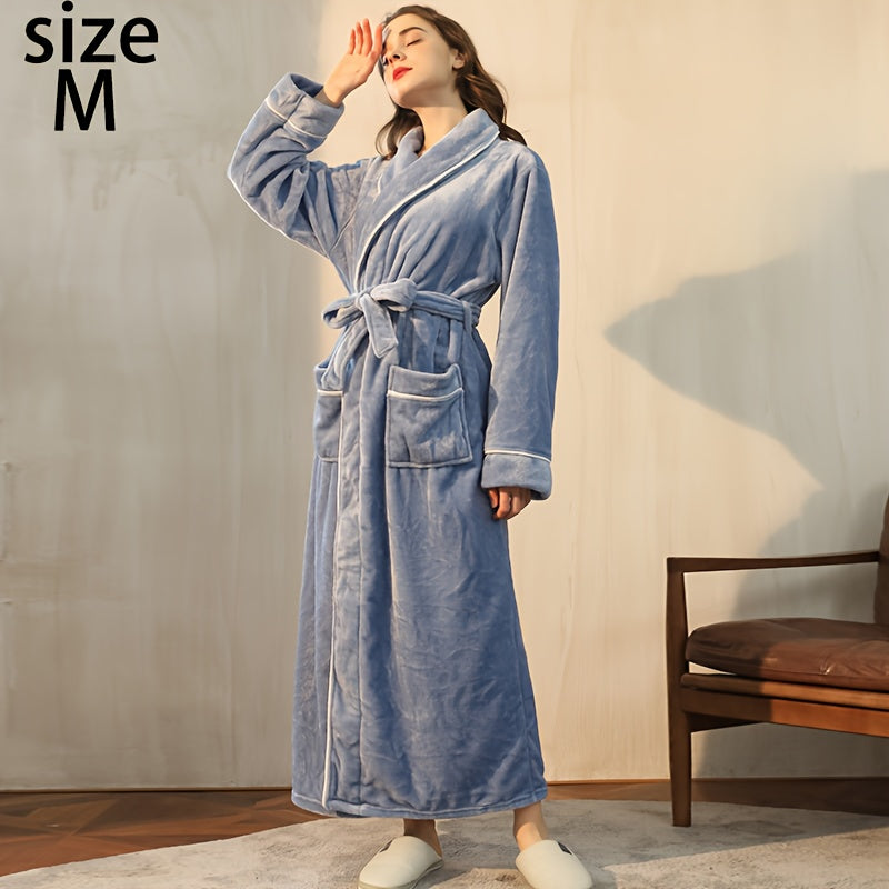 Kuz/Qish bathrobe, qulay uniseks pijama, uzun yengli va cho'ntakli qalin katta o'lchamdagi tunika, uy/hamom uchun iliq robe.
