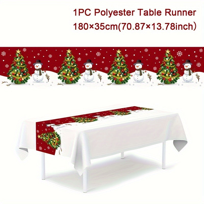 Polyester Table Runner with Snowman Design for Christmas Holiday Decor 180x35cm