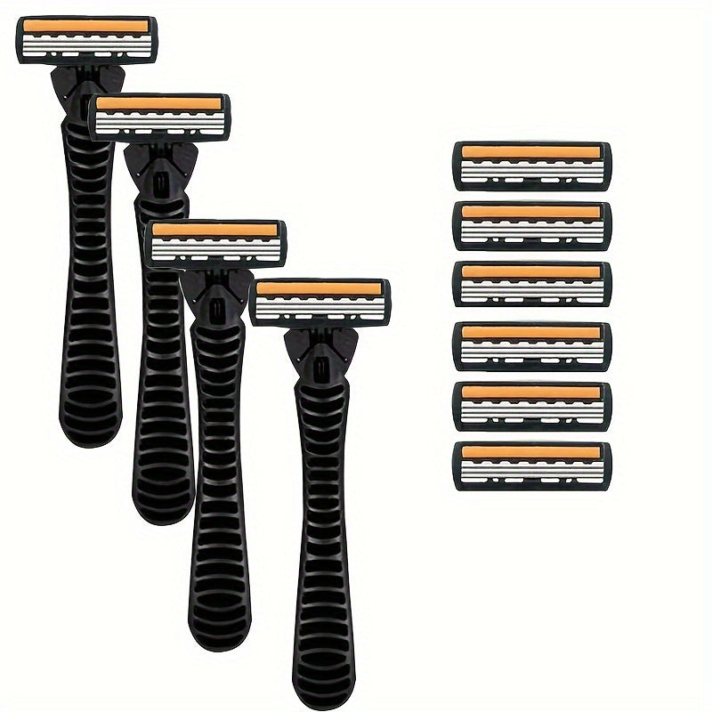 Men's Stainless Steel 3-Layer Manual Razor Set with Refill Options for Face Care