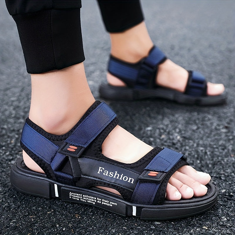 Men's Alphabet Print Casual Fabric Sandals with Anti-Skid Fastener for Summer Beach Wear
