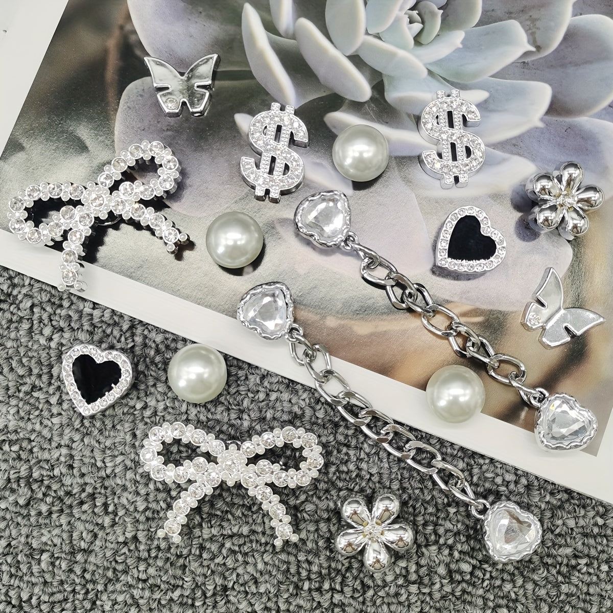 Women Shoe Charms 16Pcs Heart Bling Rhinestone Shoe Clips Decorations