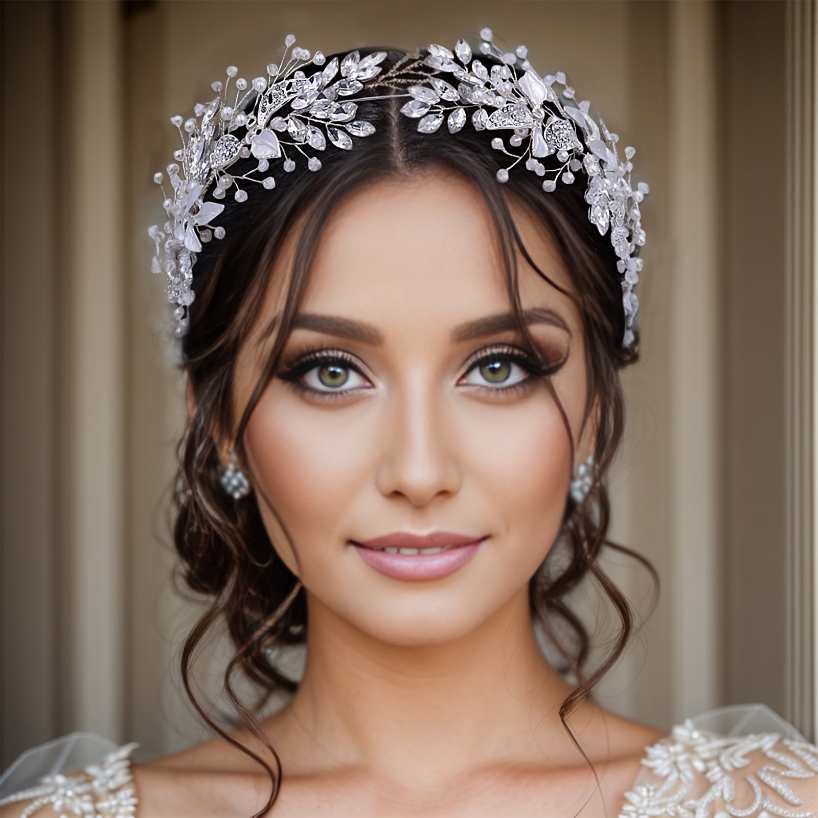 Handmade Beaded Hair Headband with Rhinestones for Bridal Wedding Dresses