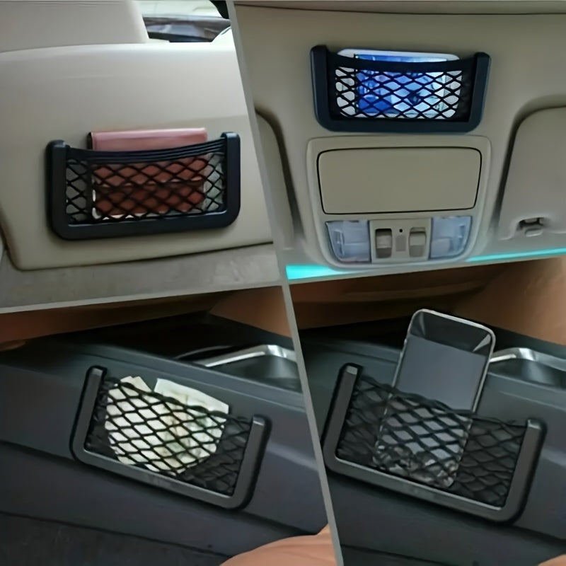 Car Interior Storage Mesh Bags 3 Pack with Elastic Rope for Vehicle Organization