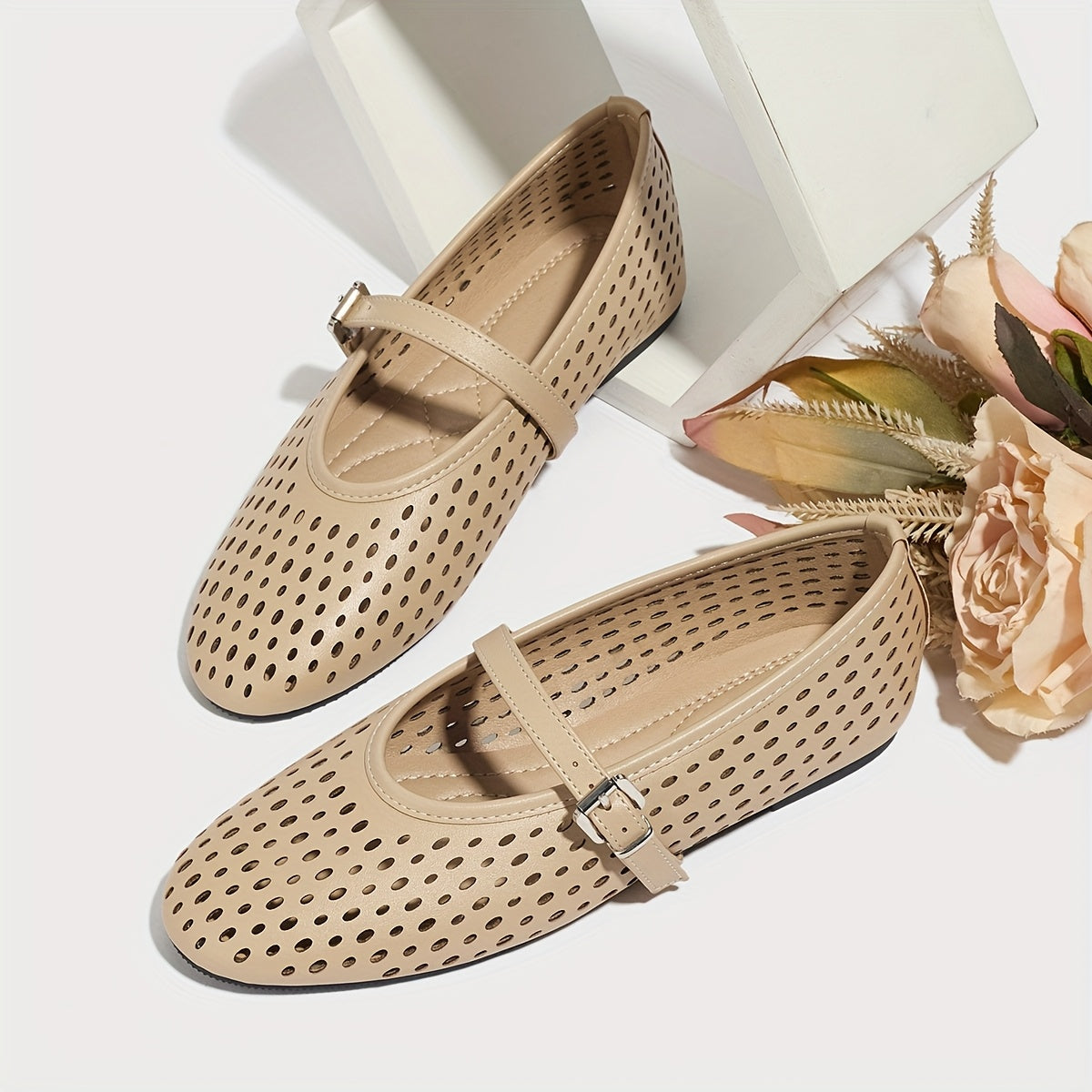 Zapatos de ballet sintéticos con aberturas transpirables para mujer y hebilla ajustable