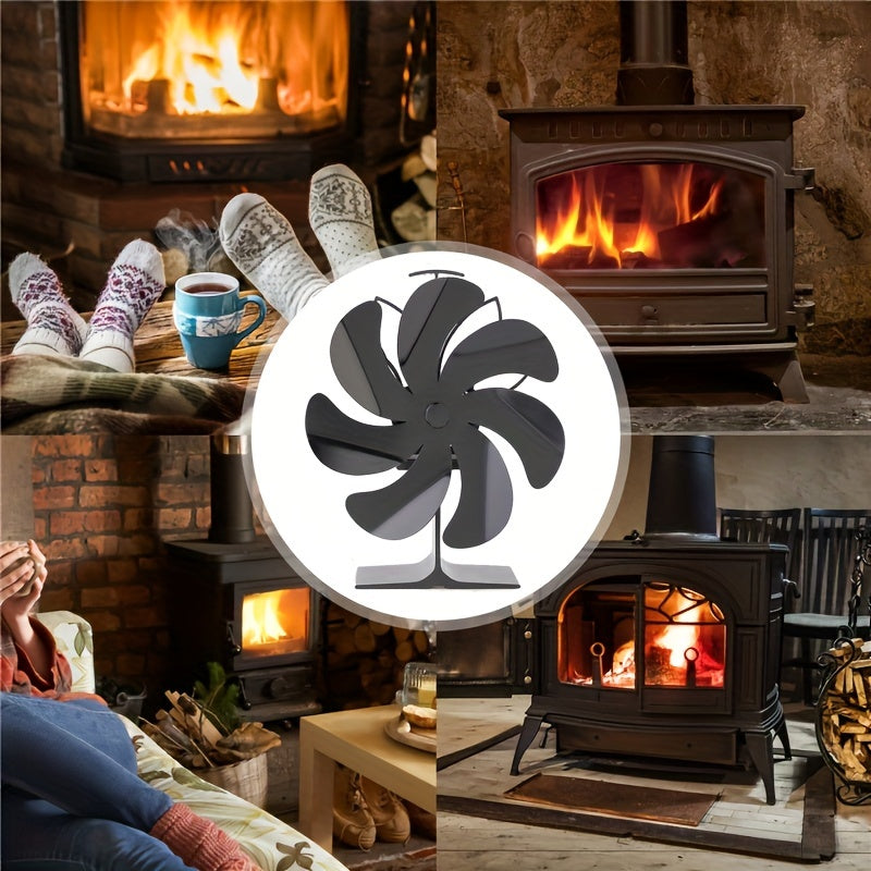 Dual-Head 7-Blade Wall Mount Wood Stove Fan Heat Powered Remote Control