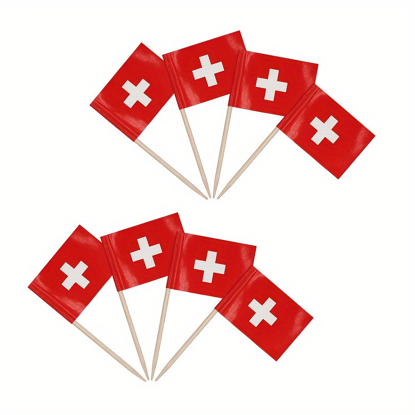 100 Swiss Flag Toothpick Flags for BBQs, Pizza, Cheese, Party Buffets
