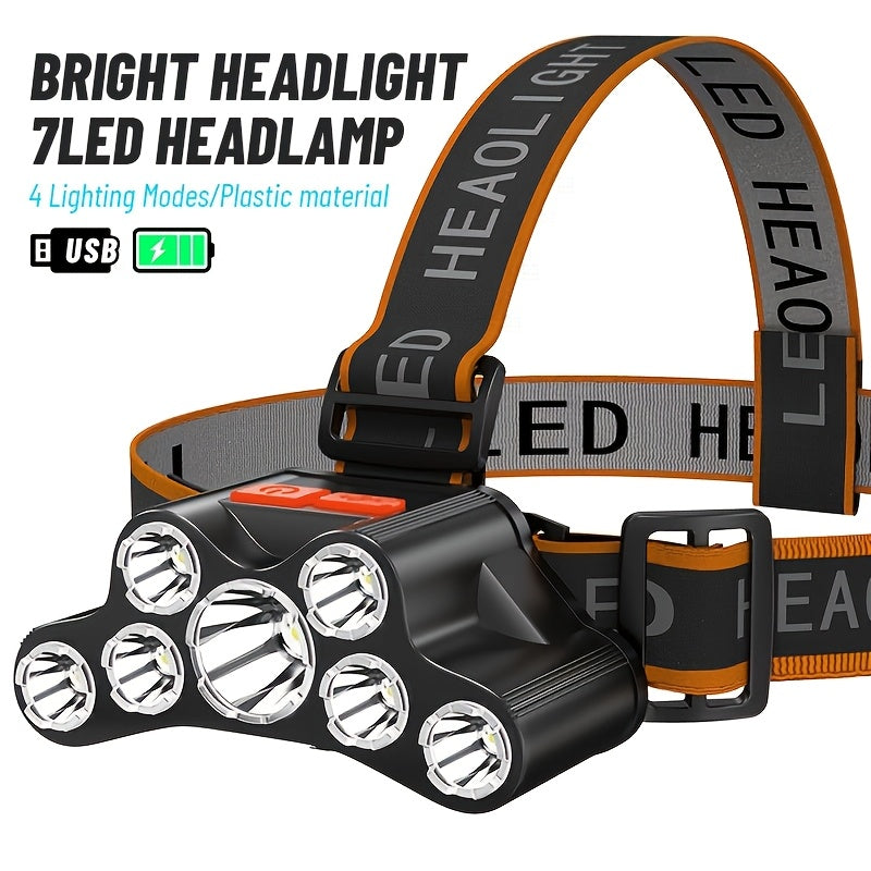 7LED bosh chiroq, sozlanadigan burchakli, USB bilan quvvatlanadigan chiroq, piyoda yurish, yugurish, favqulodda vaziyatlar va sahna yoritish uchun
