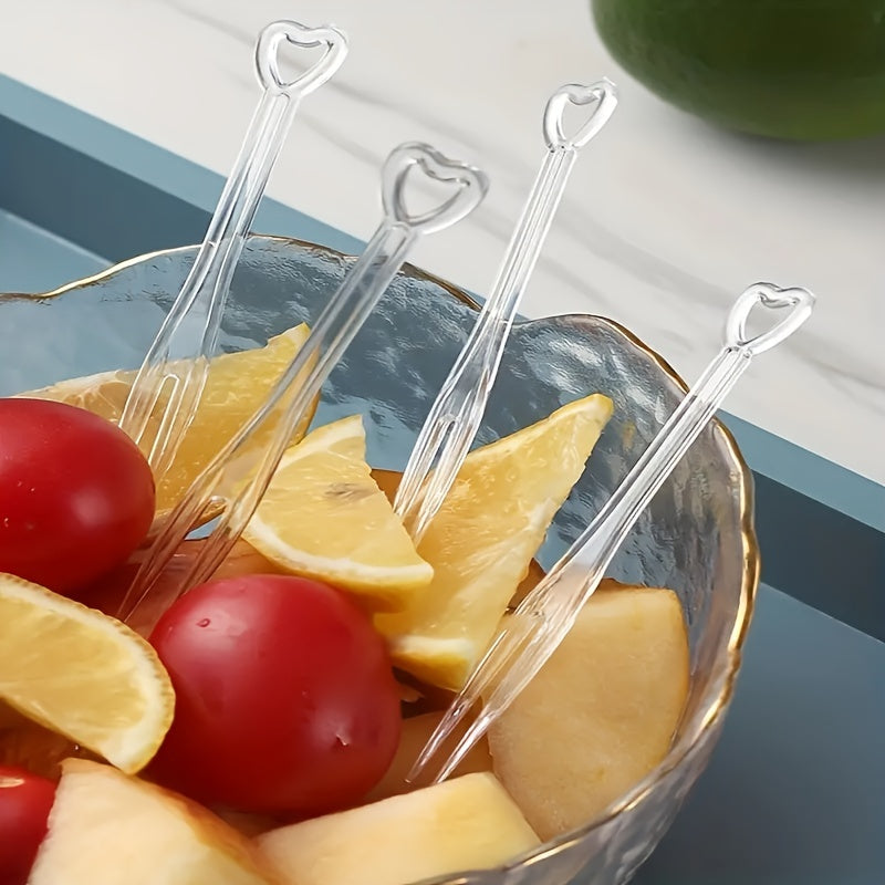 Pack of 200 Disposable Fruit Forks Heart-Shaped Plastic for Desserts and Parties