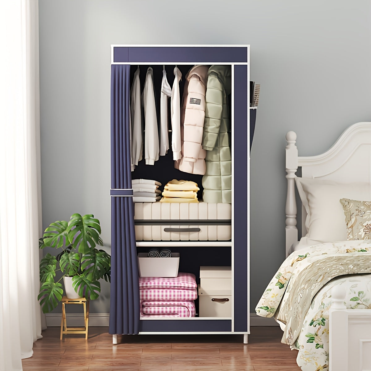 Metal Wardrobe Closet with 3.2 Cu Ft Capacity, Space-Saving, Easy Assembly
