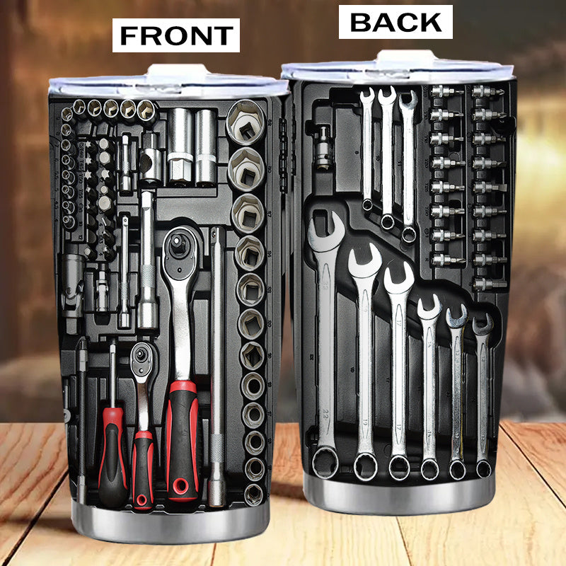 20oz zanglamaydigan po'latdan tayyorlangan sayohat mug'i, Toolbox bosimi bilan, ikki qavatli vakuum izolyatsiya