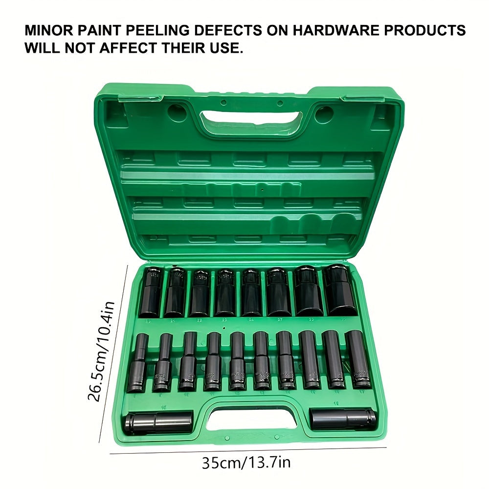 20PCS Heavy Duty Hex Impact Wrench Socket Set 8-32mm Black 1/2 Inch