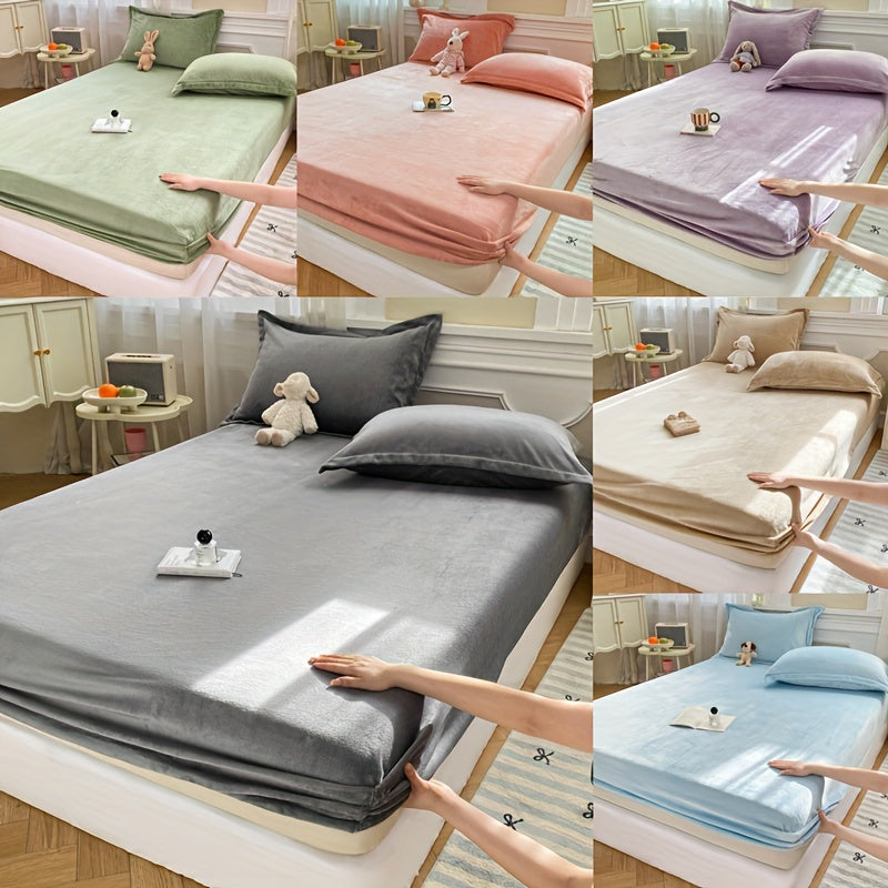 Reversible Milk Velvet Fitted Sheet with Elastic All-Around, Machine Washable, Thick and Comfortable