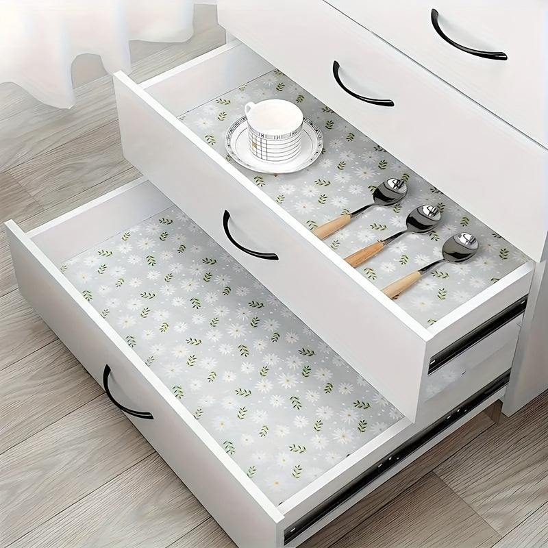 Waterproof Drawer Liner with Daisy Leaf Design Non-Slip Cut-to-Fit Shelf Protector