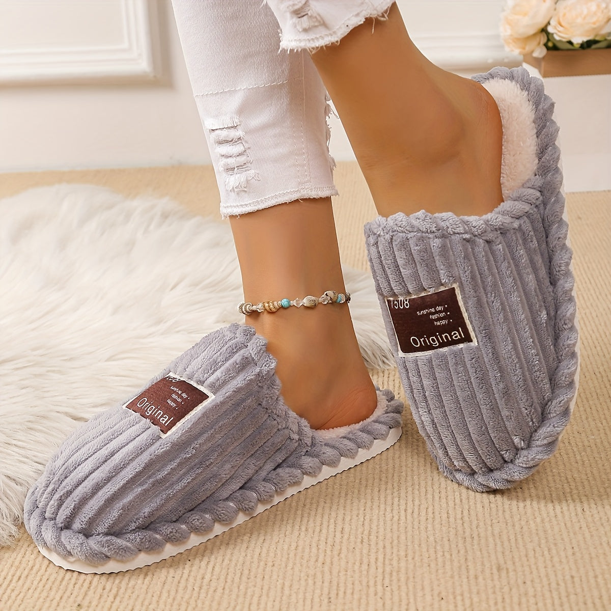 Unisex Winter Slip-On Slippers Comfortable Non-Slip Indoor Casual Shoes