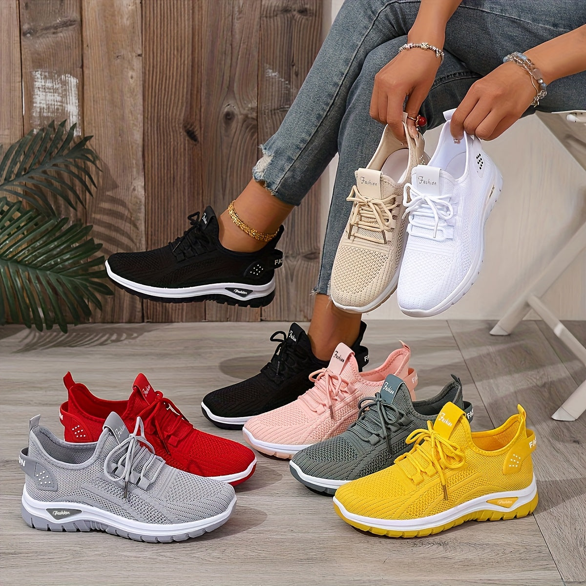 Women's Breathable Knit Sneakers Non-Slip Lightweight Casual Walking Shoes