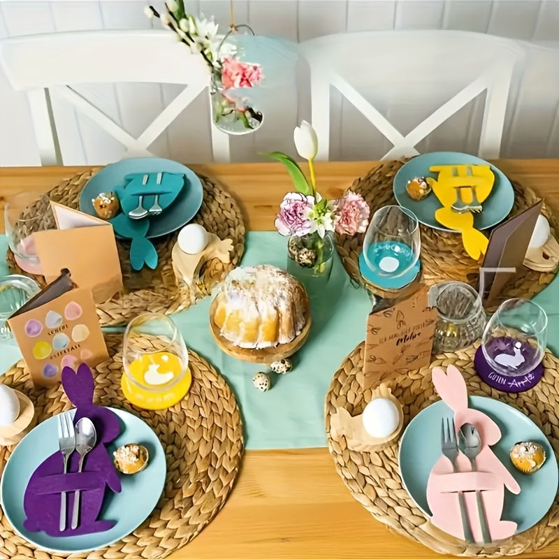 Easter Rabbit Felt Storage Bags for Tableware and Placemats Pack of 12