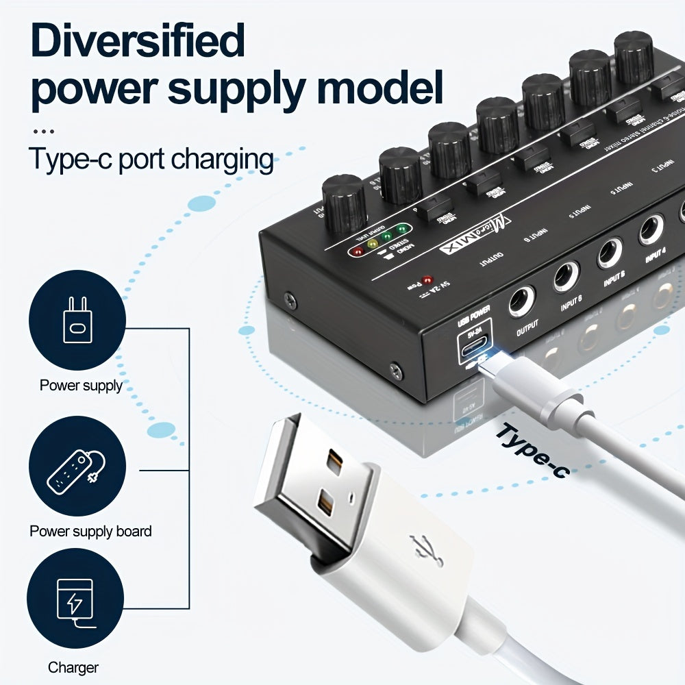 4-Channel Audio Mixer with Ultra Low Noise, Easy Operation, USB Power Supply