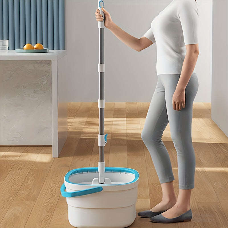 Uyda aylanuvchi mopu va chelak to'plami, 4 ta mato bilan - changni olib tashlash uchun qo'l bilan yuviladigan mop, quruq va nam foydalanish uchun, yog'och pollarga, plitalarga, marmarga, uy, oshxona, hammom uchun ideal - tozalash materiallari va asboblari