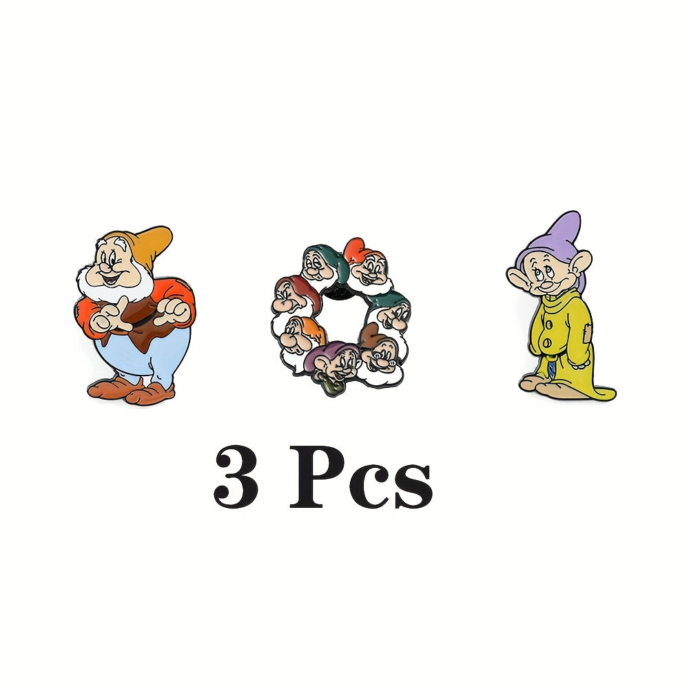 Set de pins de esmalte de Disney Seven Dwarfs, insignias de aleación de zinc de personajes de dibujos animados para ropa y mochilas