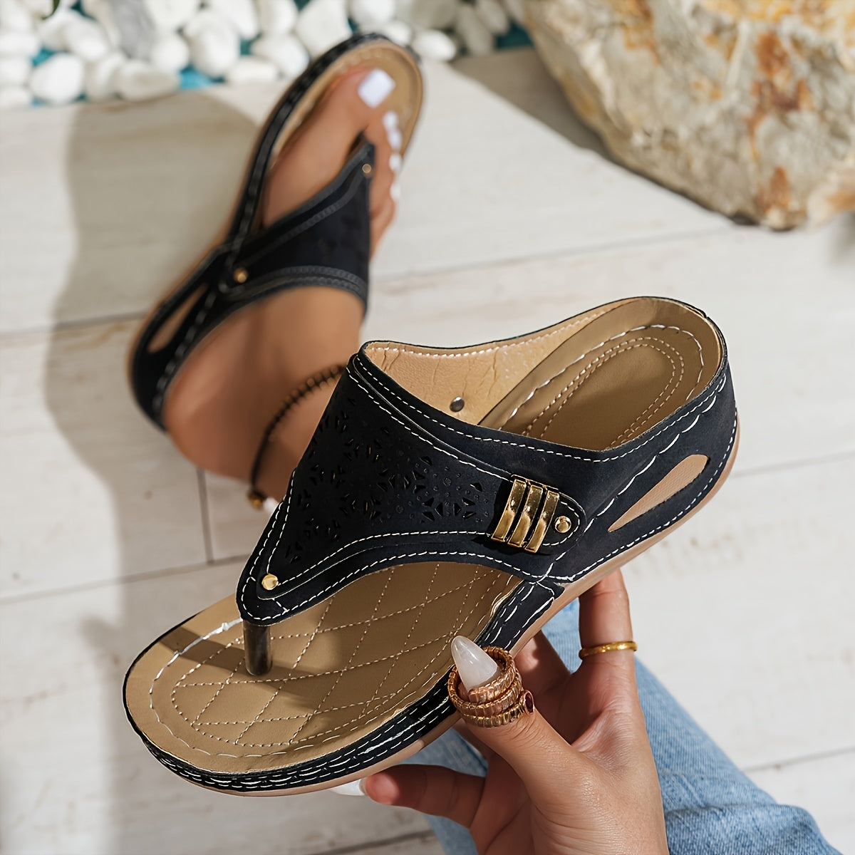 Women's Mesh Slip-On Sandals with Adjustable Ankle Strap Open Toe