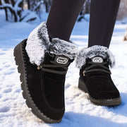 Women Winter Snow Boots Warm Leather Short Booties Black Sizes 36-45
