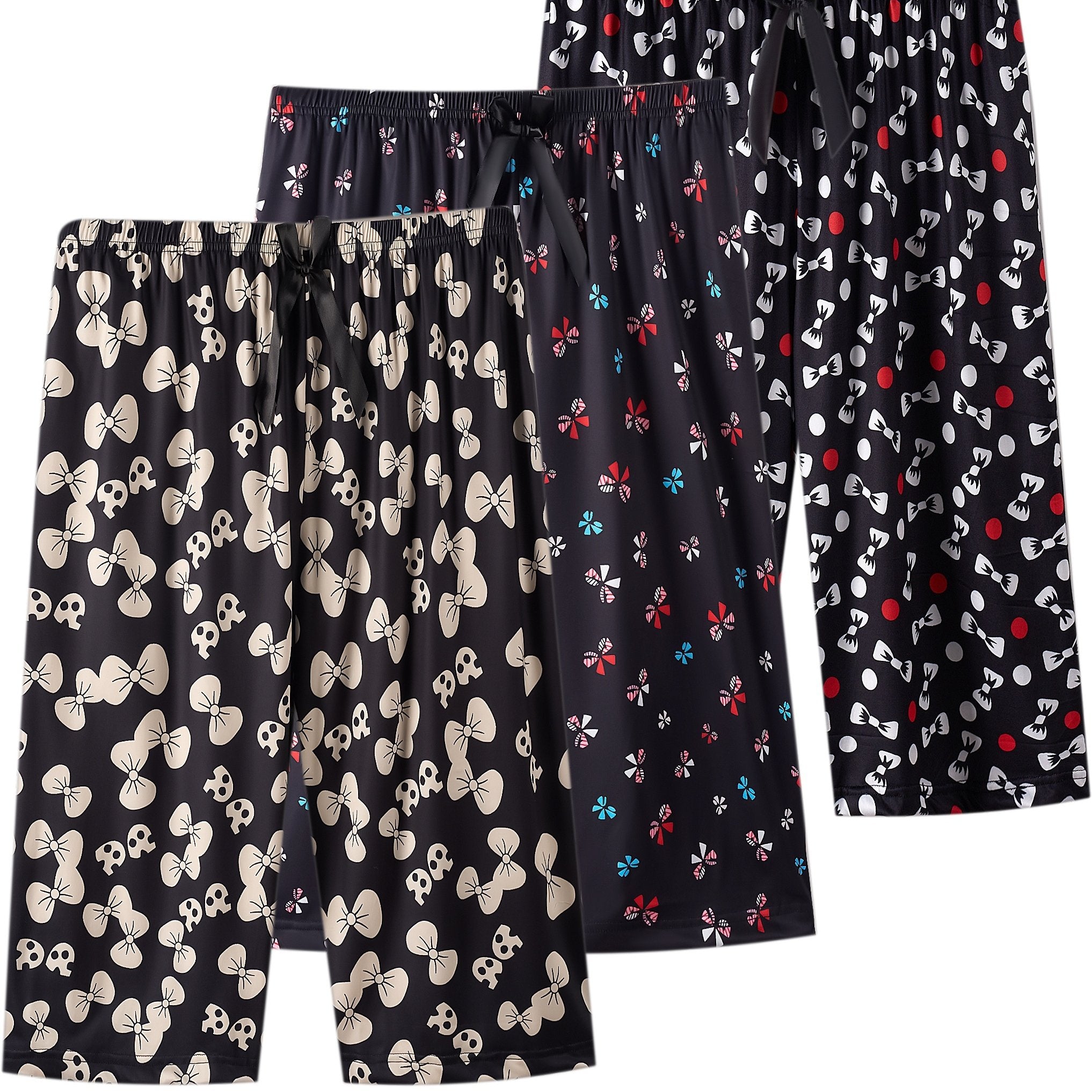 3 dona Ayollar uchun Katta O'lchamdagi Boho Kelebek Printli Capri Shimlari, Tasodifiy Uxlash Kiyimlari uchun, Kamon Bezakli Elastik Bel