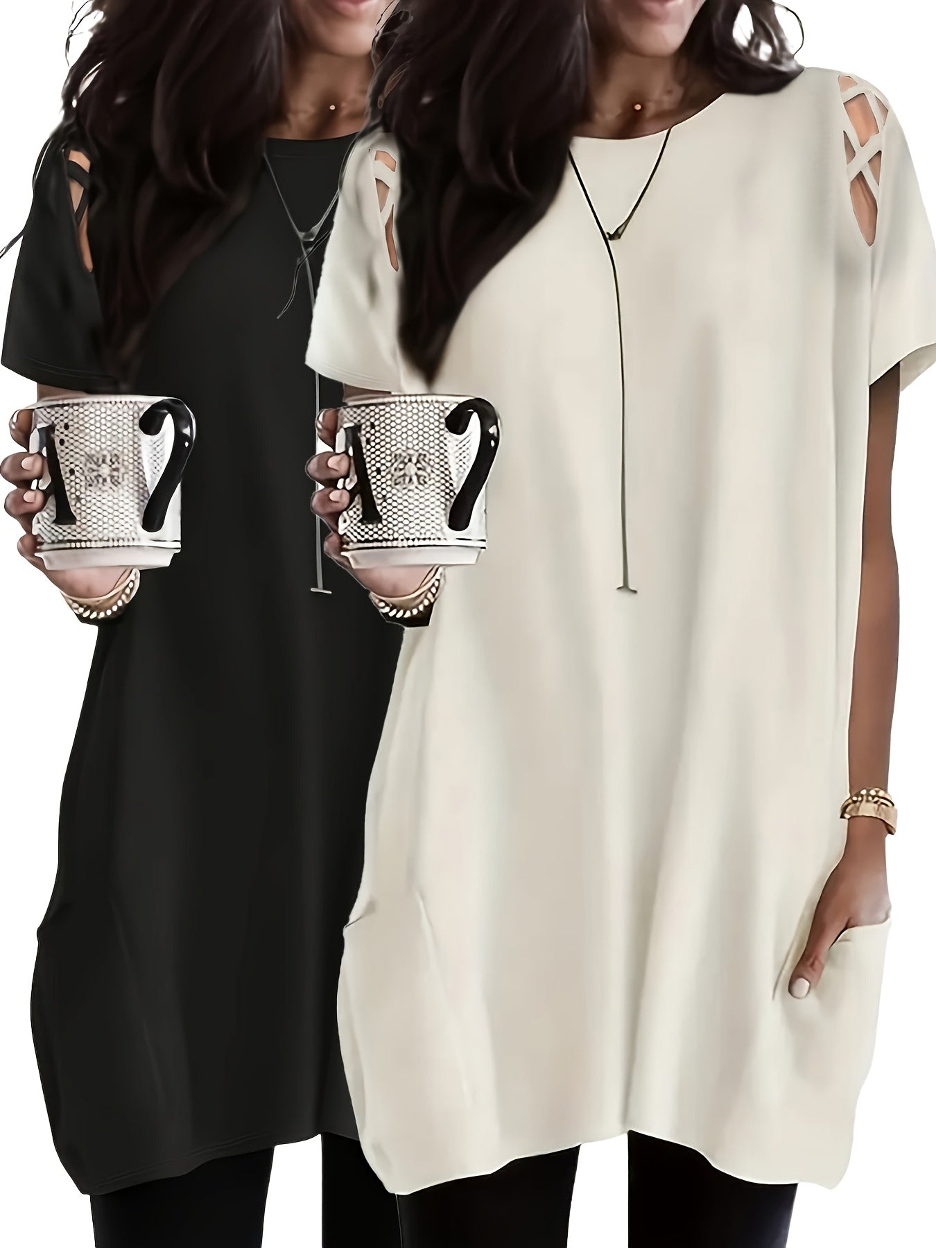 Plus Size Women's Batwing Sleeve Top 2-Pack Black Loose Fit Blouse