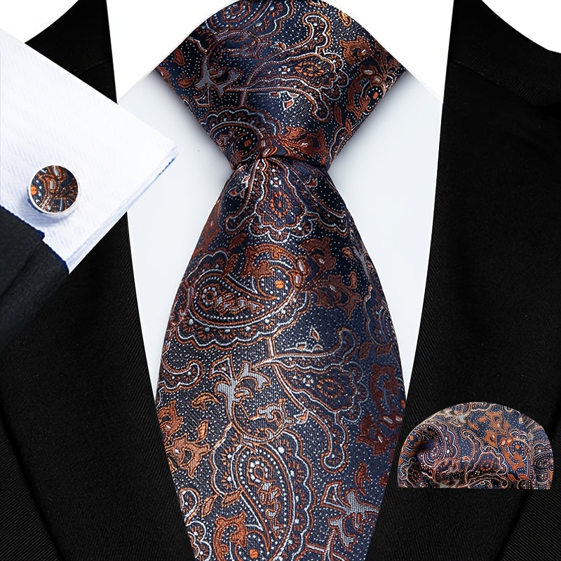 Erkaklar uchun zamonaviy galstuk to'plami, mos keladigan cho'ntak shartlari, manşetli kalitlar va to'quv uchun to'quv soati, to'ylar va biznes uchun