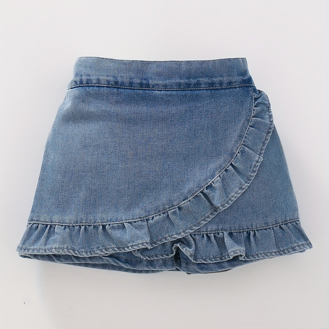 Denim Culottes Skirt for Women with Ruffle Detail Solid Summer Casual