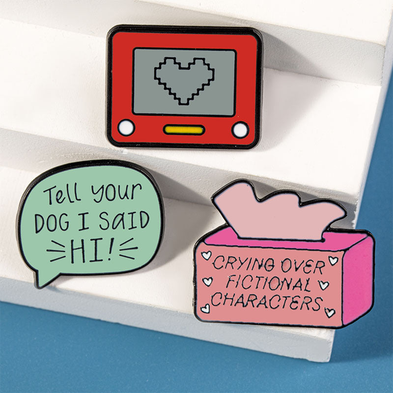 Set of 3 Cartoon Dialogue Box and Heart Brooches Alloy Pins for Clothing Backpacks Hats Gift