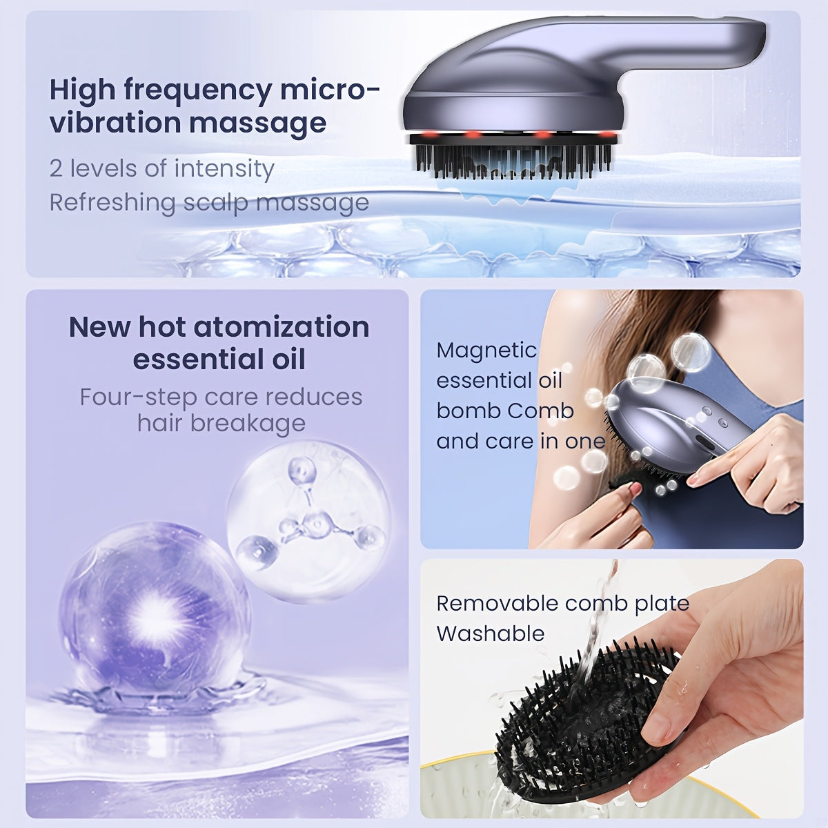 Electric Scalp Massager with Essential Oil Atomizer High-Frequency Vibration Red Light Therapy
