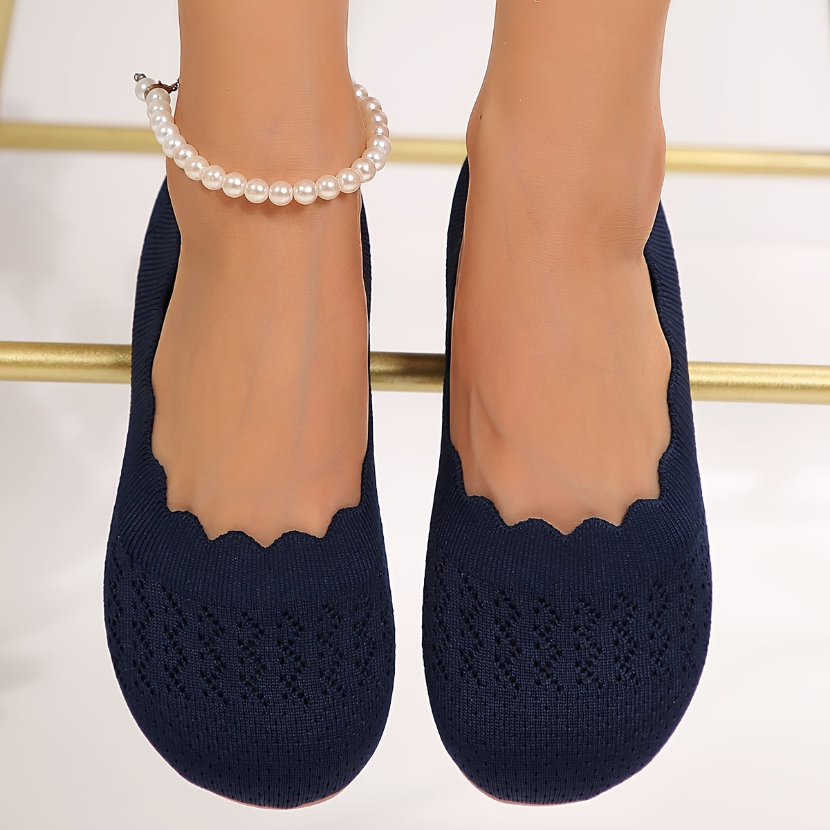 Women's Slip-On Flats Breathable Knit Comfortable Rubber Sole All-Season Shoes