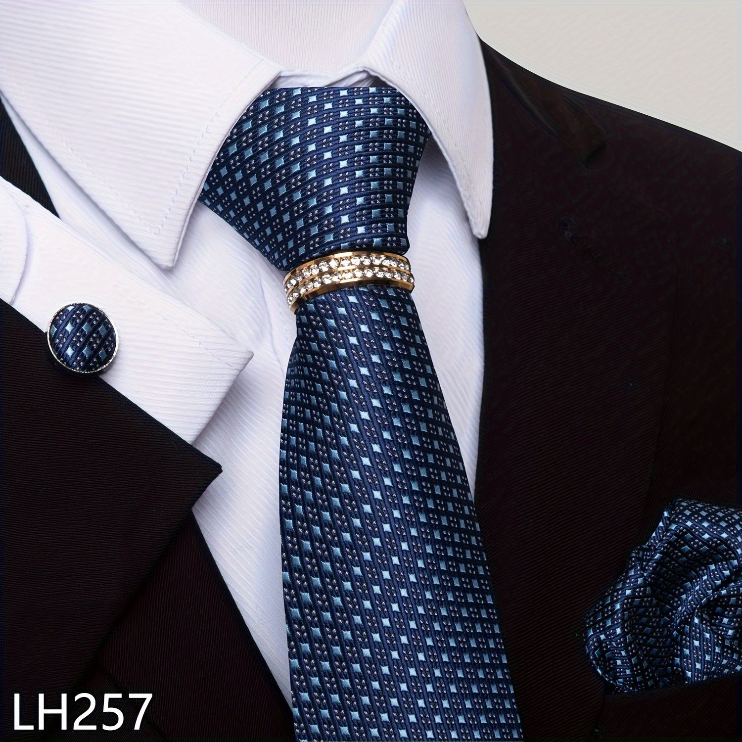 Men's Fashion Accessories Set Tie Pocket Square Handkerchief Cufflinks for Weddings Parties Business