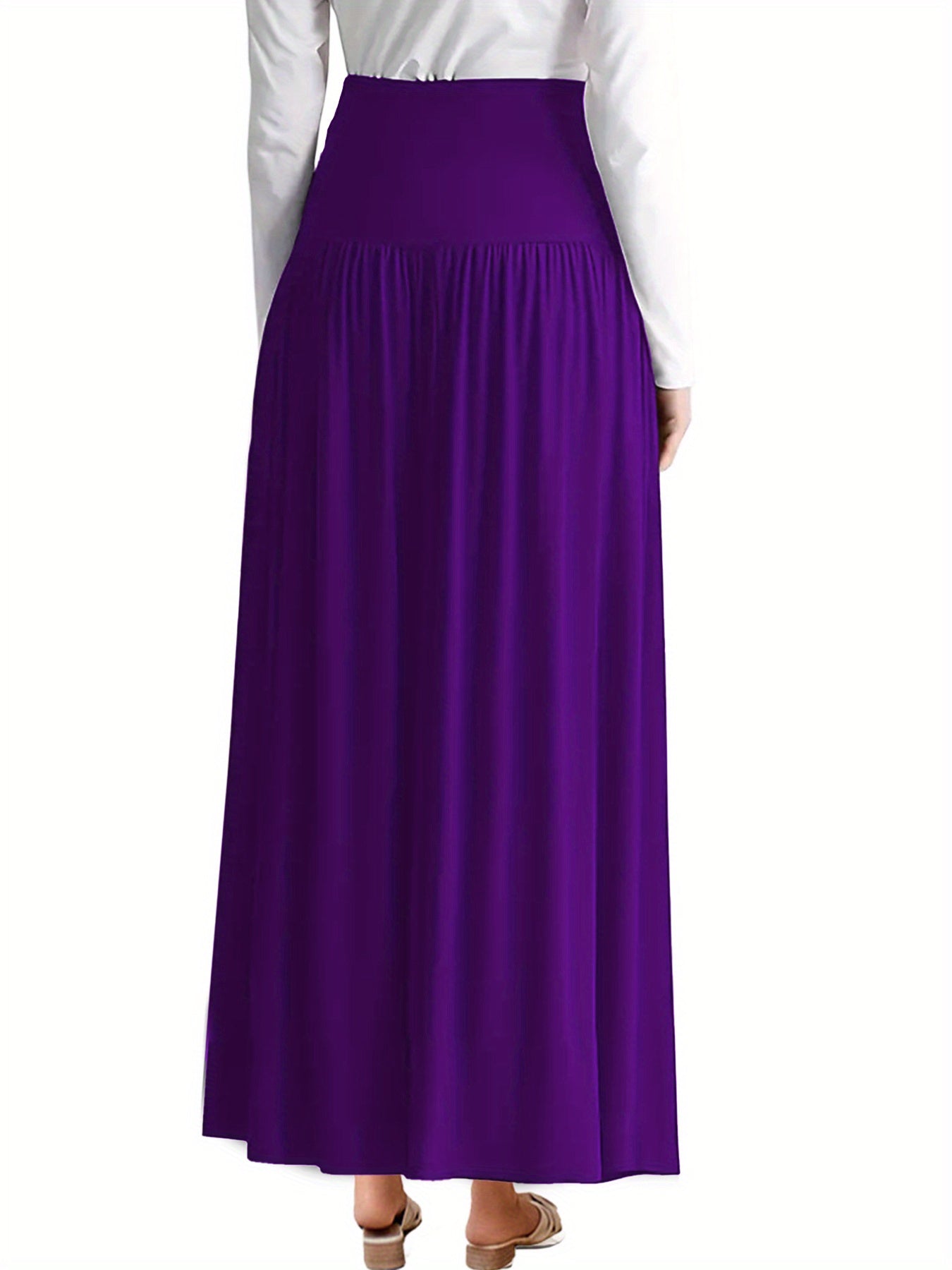 Women's Plus Size Pleated Midi Skirt with Pockets and Elastic Waist