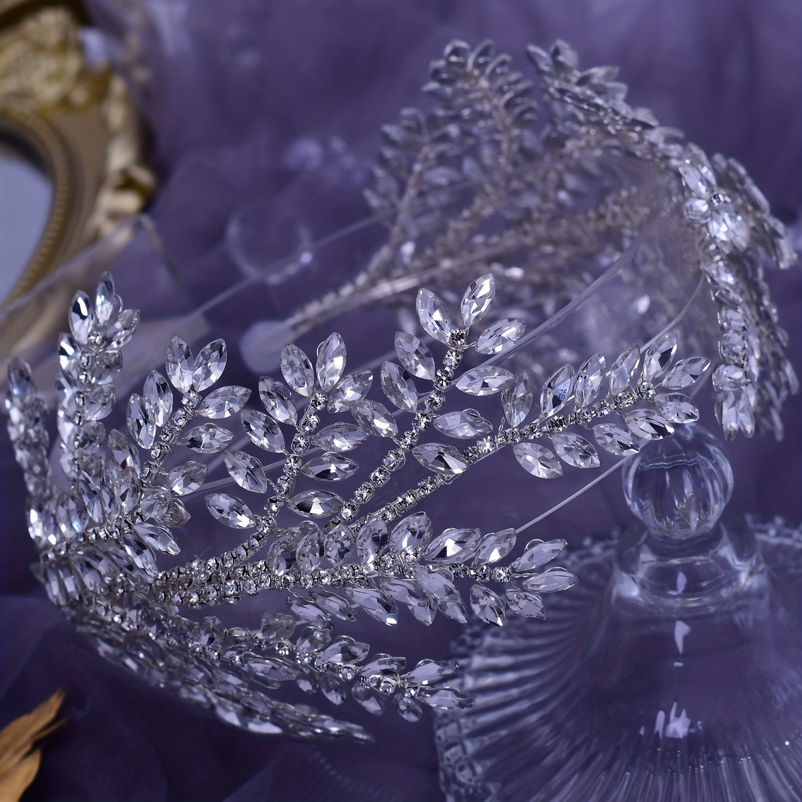 Bridal Wedding Crown with Rhinestone Inlays Hair Hoop Headband for Brides