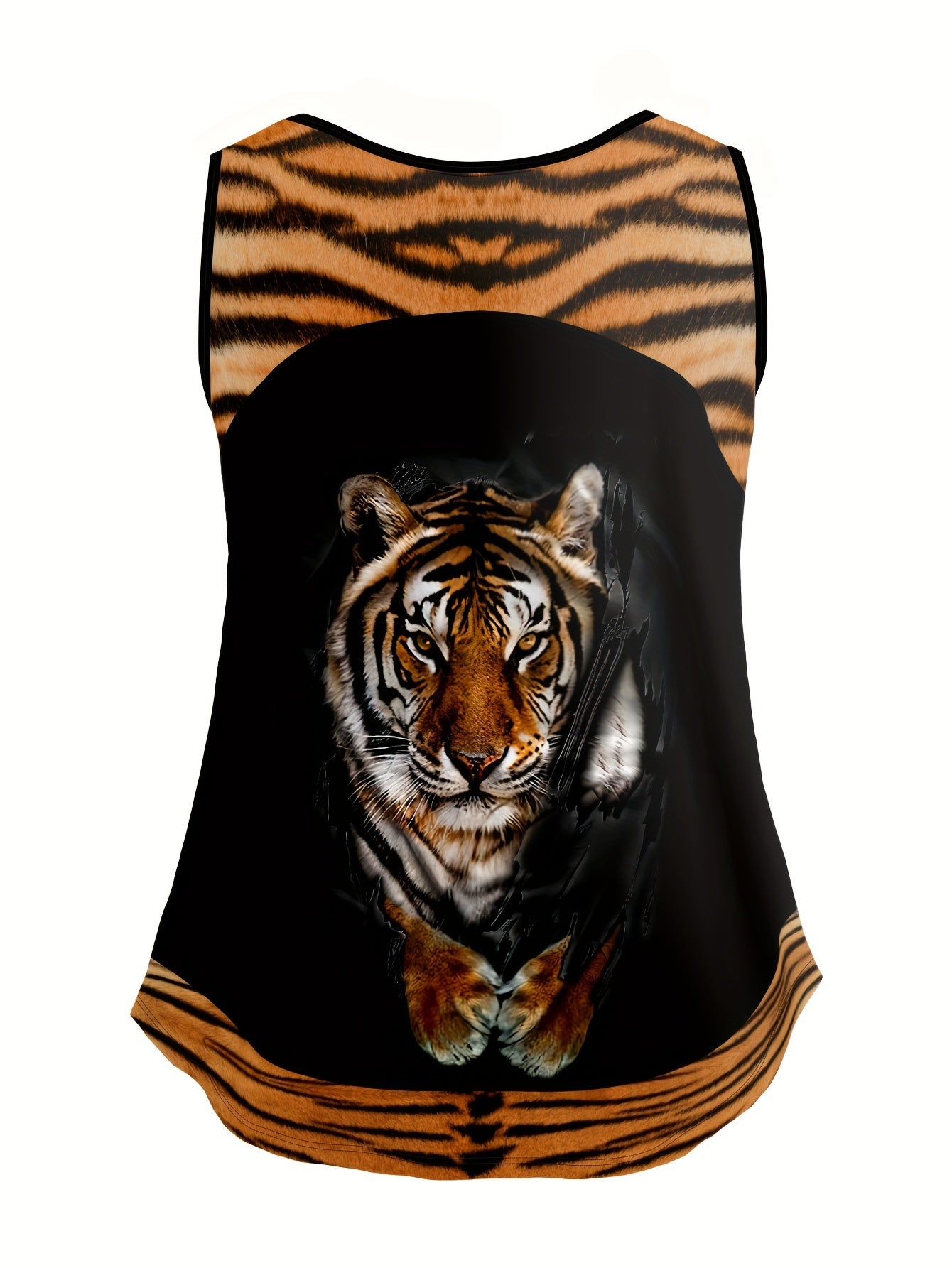 Women's Plus Size 3D Tiger Print Tank Top Loose Off-Shoulder Summer Sleeveless Vest