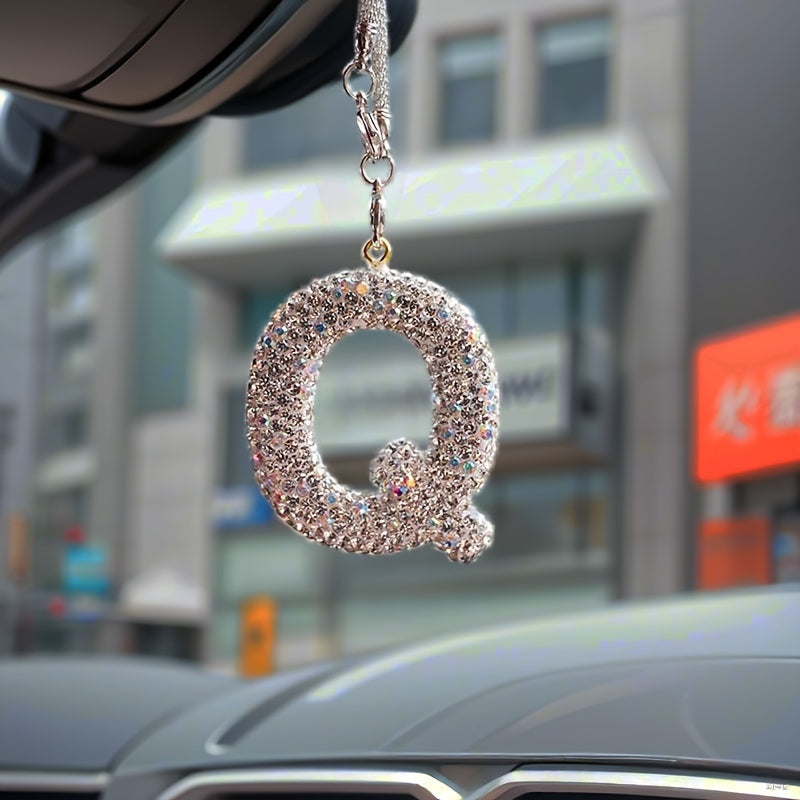 Crystal Bling Alphabet Letter Pendant for Vehicle Mirror with Rhinestones and Metal Material