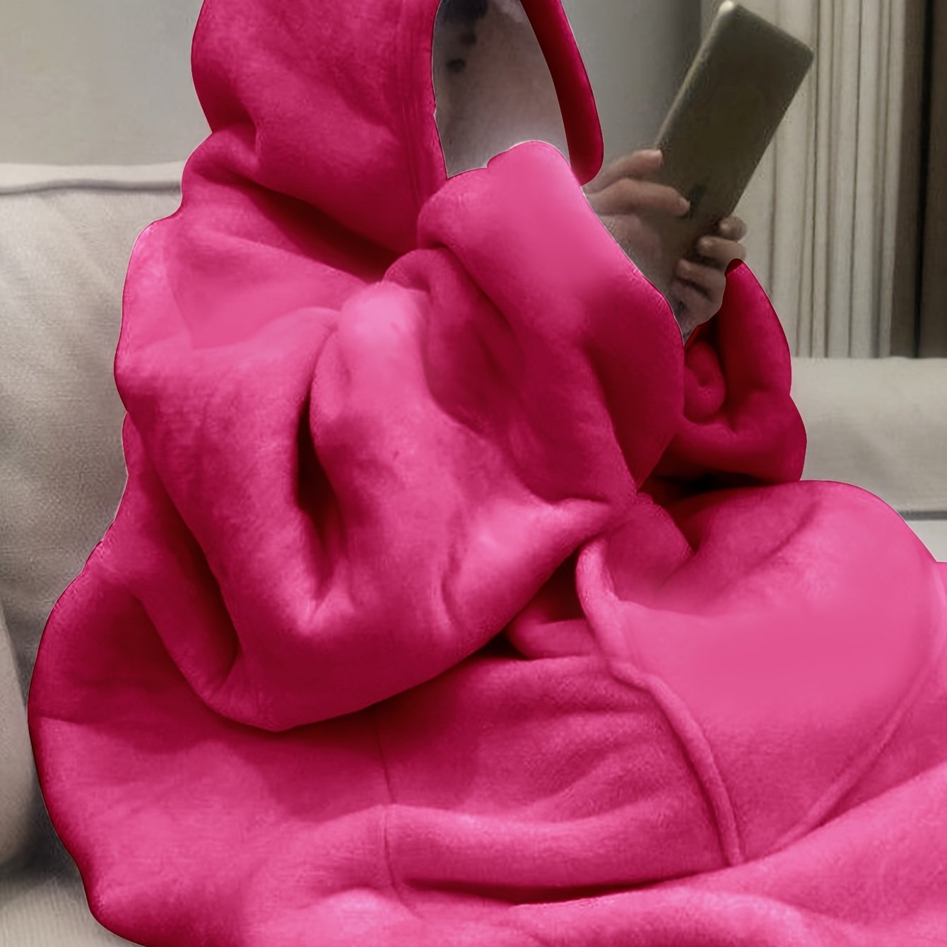 Women's Navy Blue Fleece Hooded Lounge Robe Warm Long Sleepwear