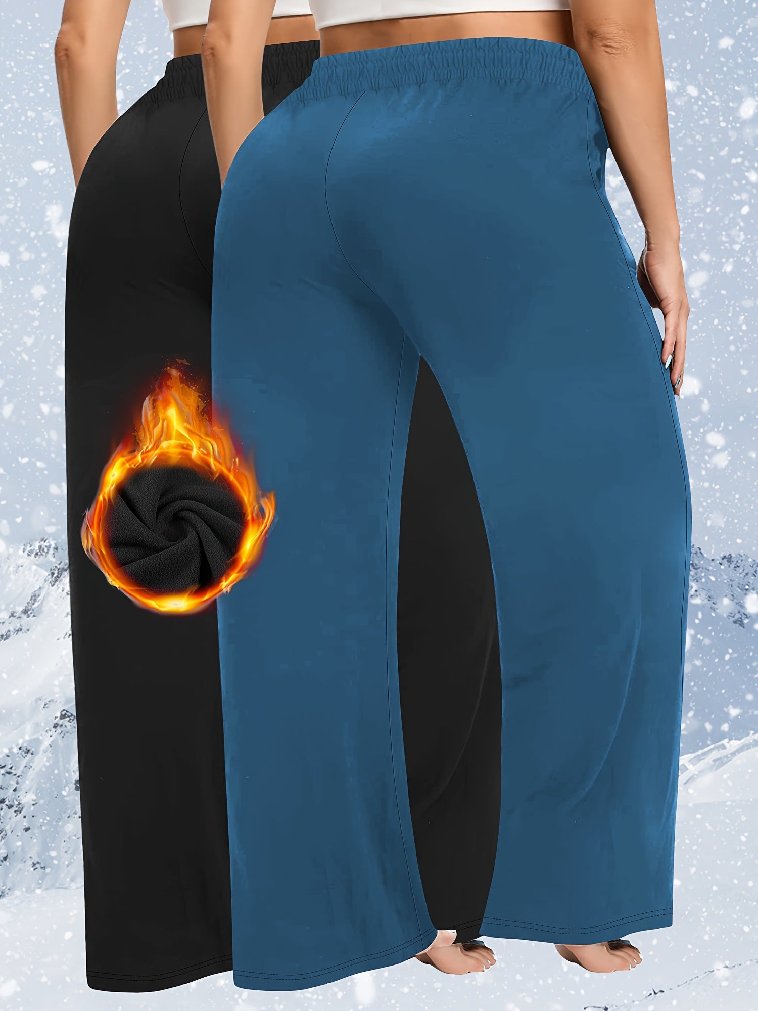 Plus Size Fleece-Lined Sweatpants for Women Solid Color Warm Activewear