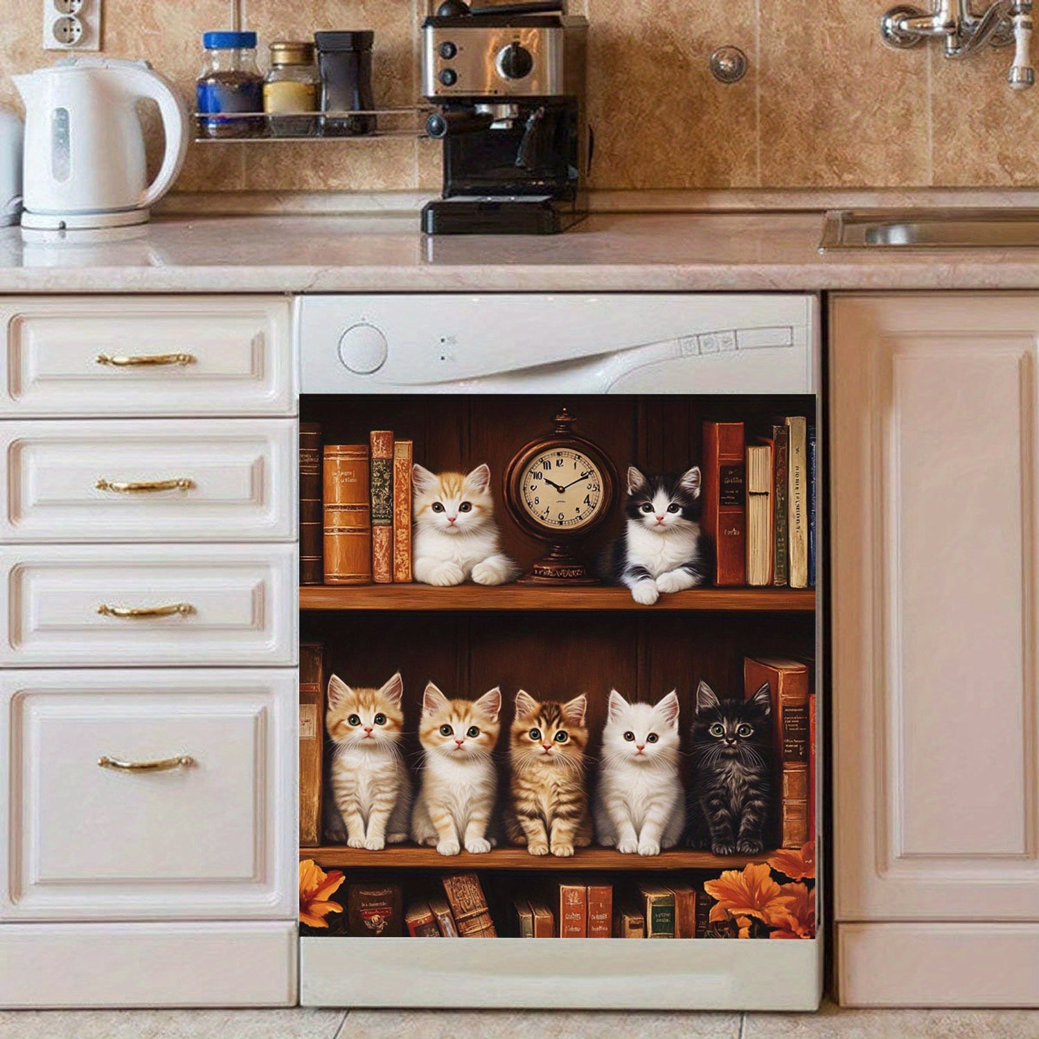 Vintage Mushuk Naxshi Dishwasherni Magnitli Qoplama Magnetli Sticker Yopiq Suvga chidamli Isitishga chidamli 58.5x65 sm