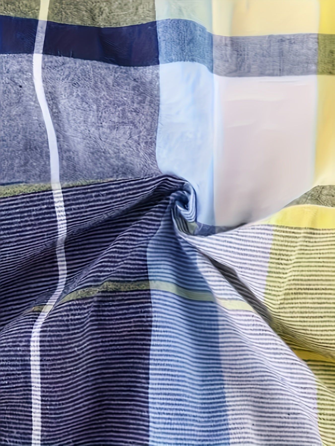 Plus Size Women's Casual Plaid Shirt Long Sleeve Button-Up Blue White Checkered