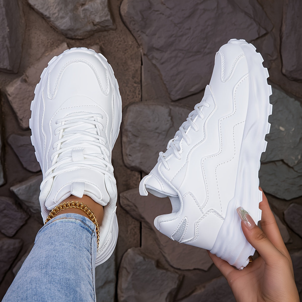 Women's Lightweight Non-slip Running and Casual Sneakers with Lace-up Closure