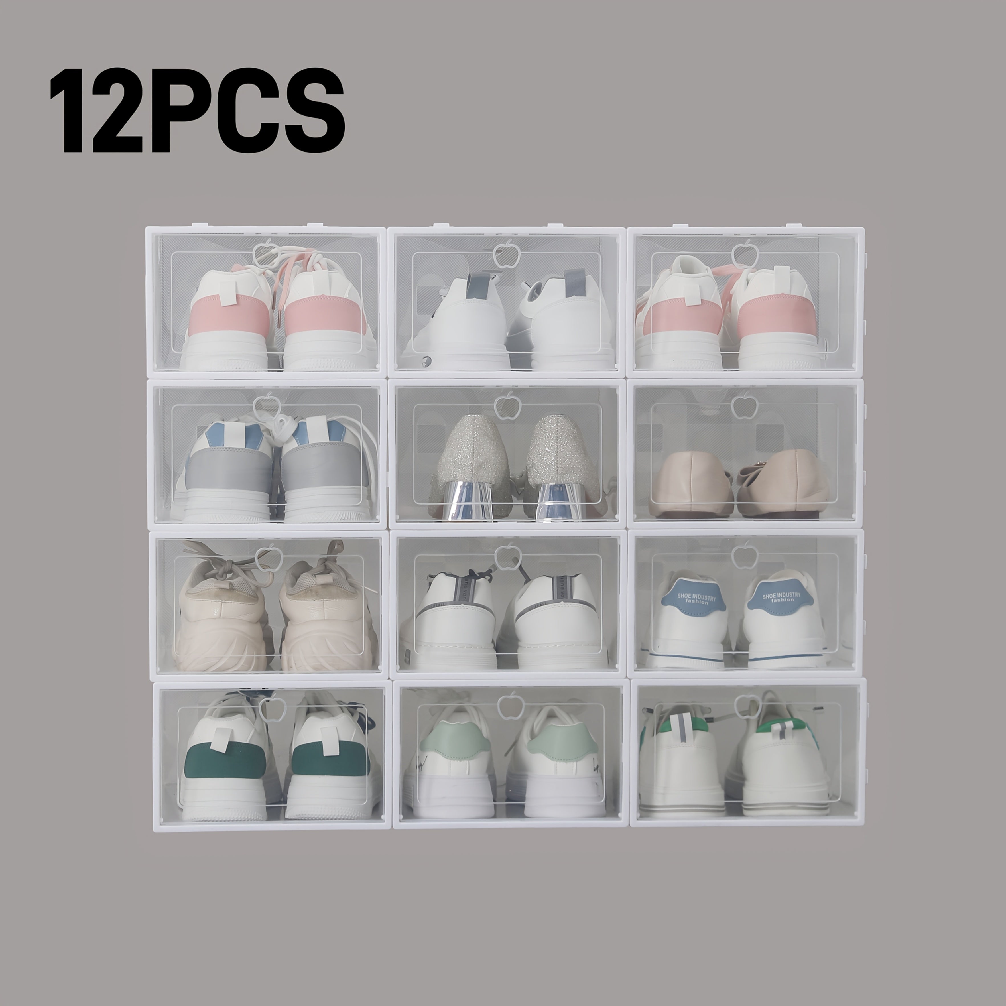 12-Pack Clear Plastic Shoe Storage Boxes with Flip-Top Lid for Closet Organization