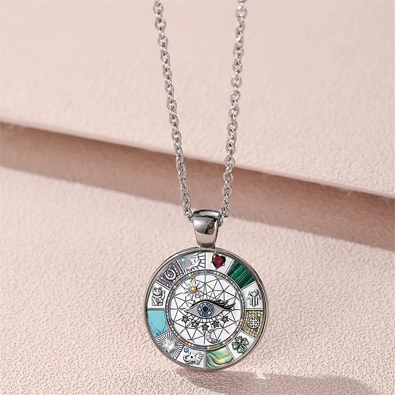 Ayollar uchun omadli taqibli zanjirli taqinchoq, shisha kabochon bilan