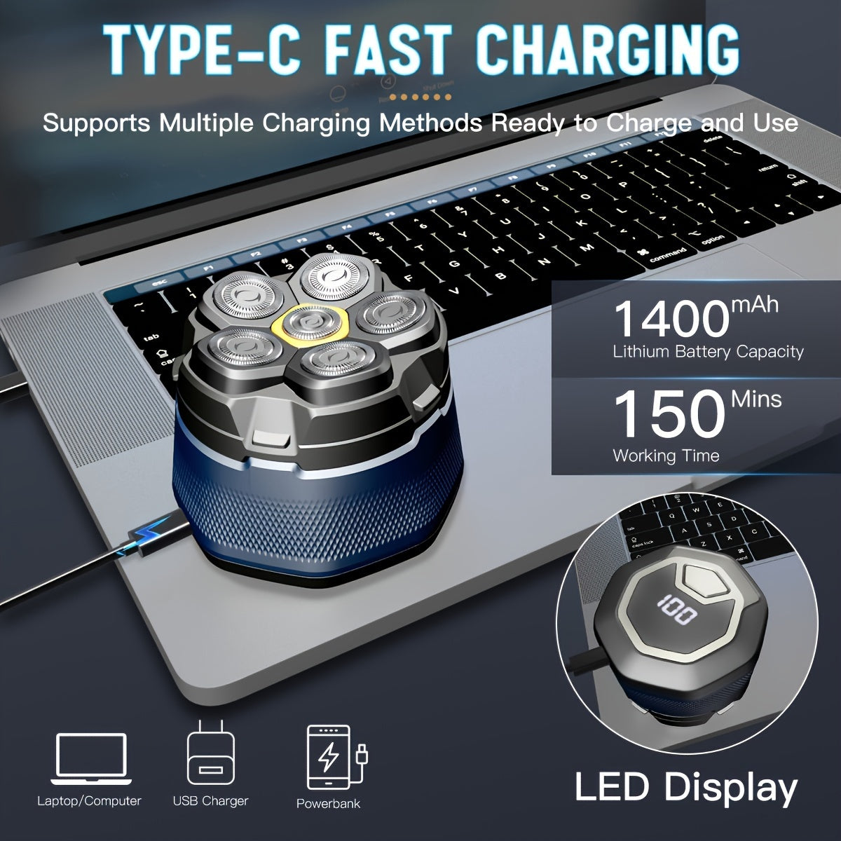 Men's Electric Shaver Wet Dry Rechargeable with Floating Blade Head