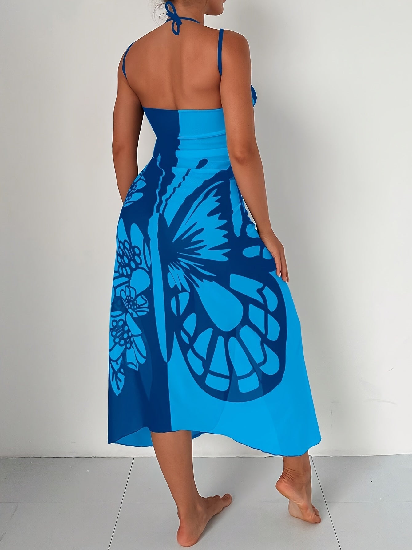Butterfly Print Beach Cover-Up with High Stretch Mesh Fabric for Summer Poolside and Beachwear