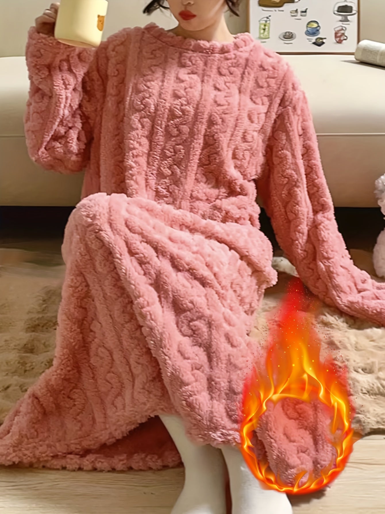 Vestido de talla grande para mujer cálido de manga larga para invierno, mono sobre la rodilla